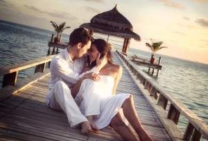 romantic couple in exotic honeymoon plafe